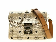  910 MCM Patricia Visetos Crossbody Shoulder Bag Gold New MWRBAFO02T1001