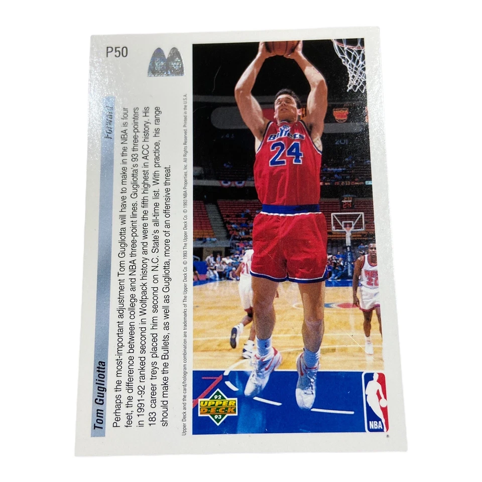 1992-93 Upper Deck McDonalds Rookie #P50 TOM GUGLIOTTA Washington Bullets RC - Image 2 of 4