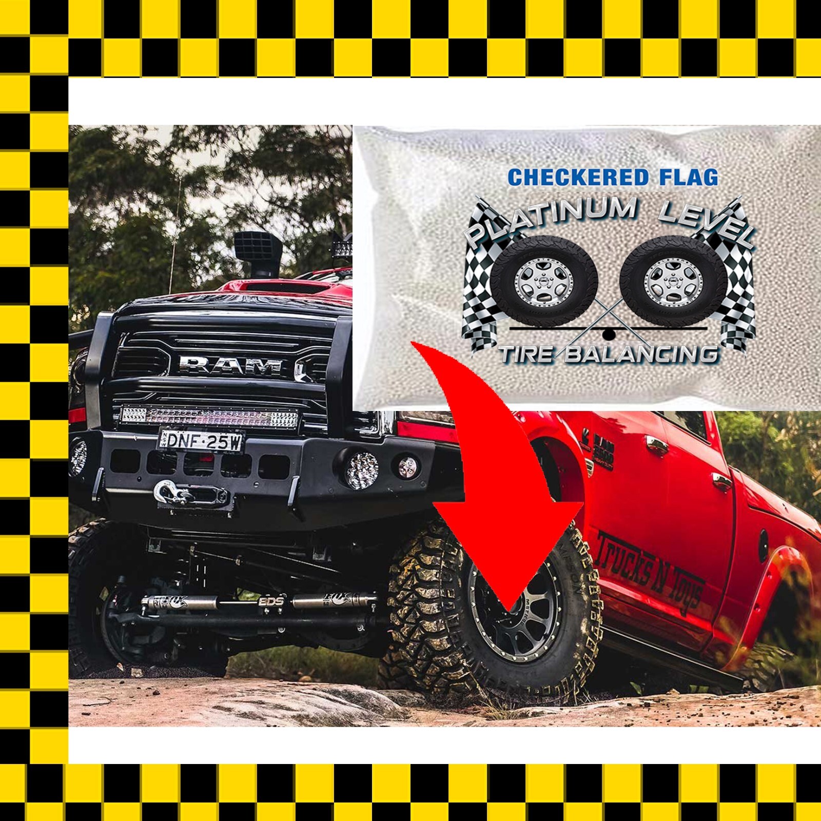 (46oz bags) Tire Balance Beads Checkered Flag Kit includes 6oz