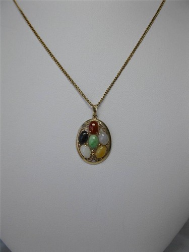 Lavender Jade 14K Gold Necklace Pendant Carnelian Onyx Jade Great! - Picture 2 of 12