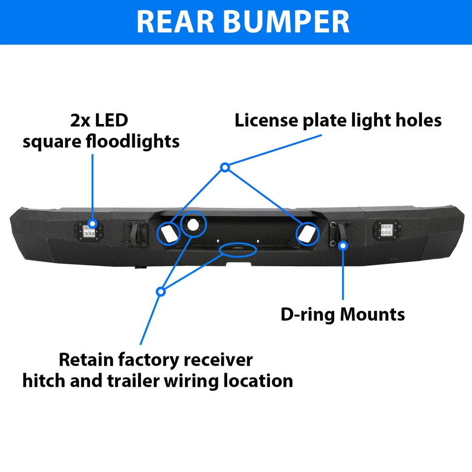 Black Rear Bumper w/LED Light For 2003-2009 04 05 06 08 Dodge Ram 1500 2500 3500 — 第 3/4 张图片
