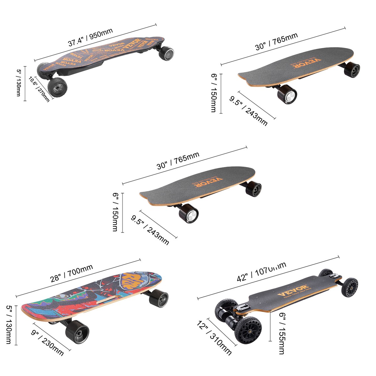 VEVOR Electric Longboard Skateboard with Control 18.6/5/7.5