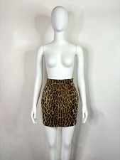 Vtg Gianni Versace AW1994 Brown Leopard Print Faux Fur Skirt 38 US4