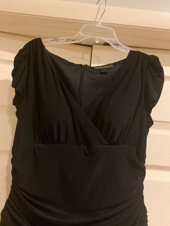 Precioso Jessica Howard Mujer Vestido de Noche Color Negro y Gris Talla 12” Foto 2 de 4