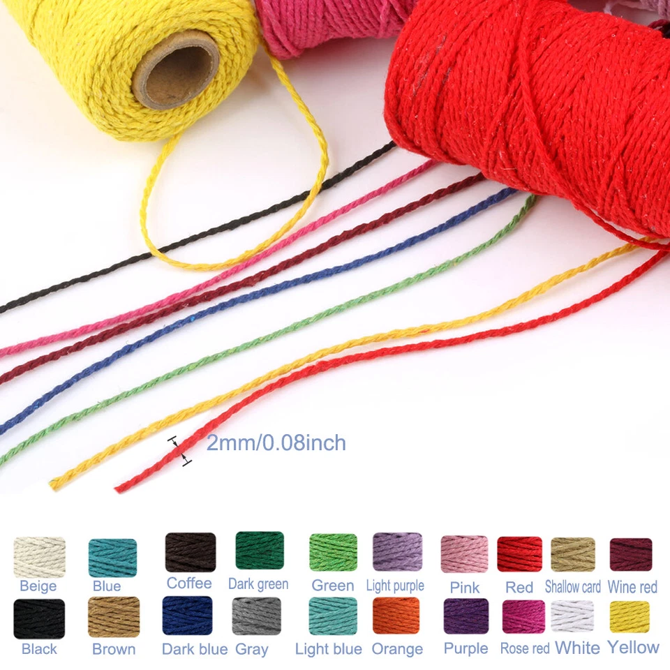 Cuerda de 100 m (328 pies) de 2 mm para manualidades, cuerda de algodón de color para envolver regalos Foto 2 de 4