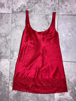 Victoria Secret VTG Gold Label Red Satin Floral Lace Slip Mini Dress M y2k Sexy