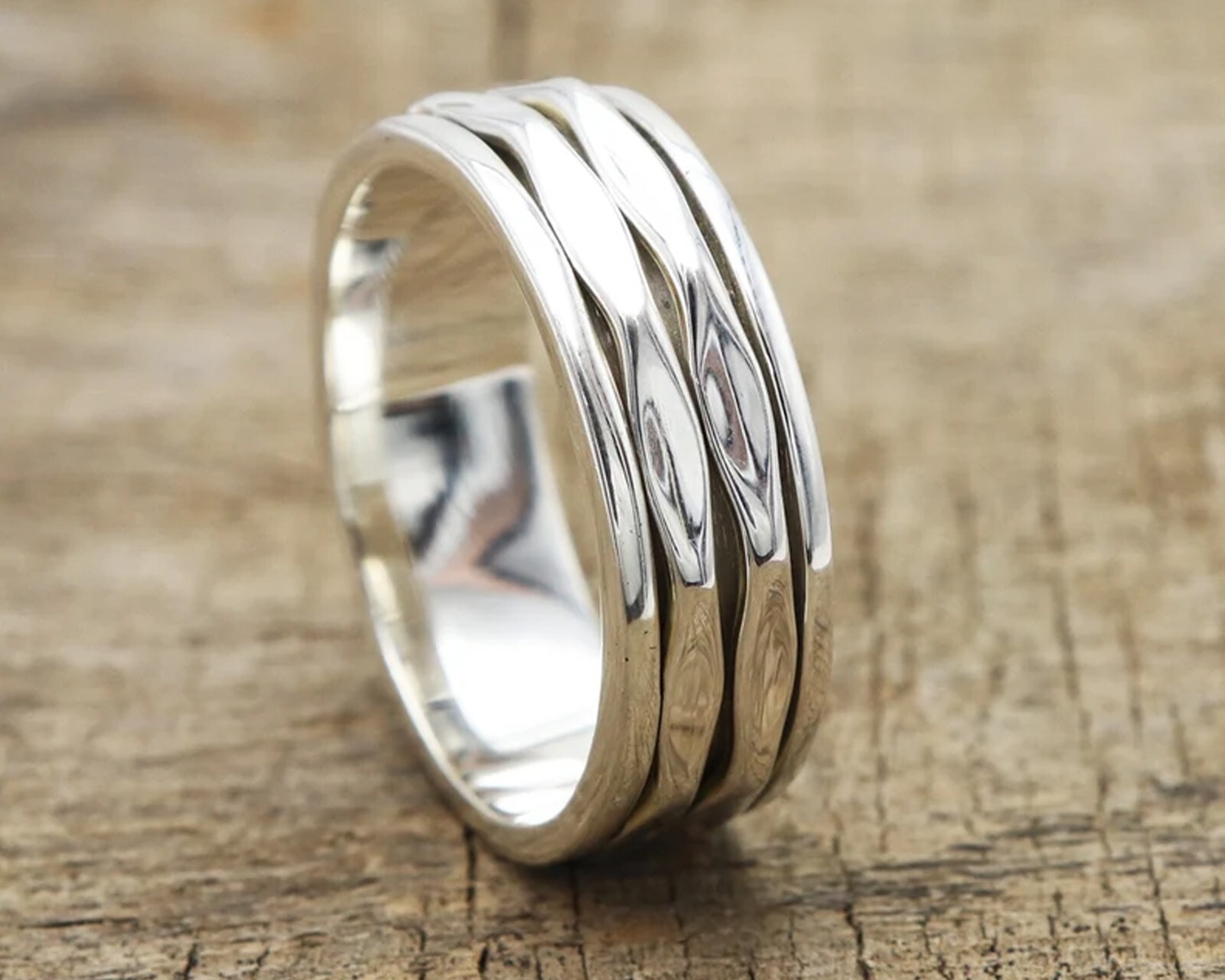 Elegant Handmade 925 Sterling Silver Stress-Relief Spinner Ring