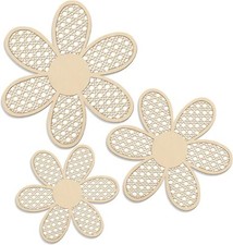Maitys 3 Pieces Boho Daisy Wall Decor Natural Rattan Flower Wooden Color