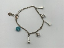Claire's Charm Bracelet Eiffel Tower Heart Blue Flower 7" Long J1