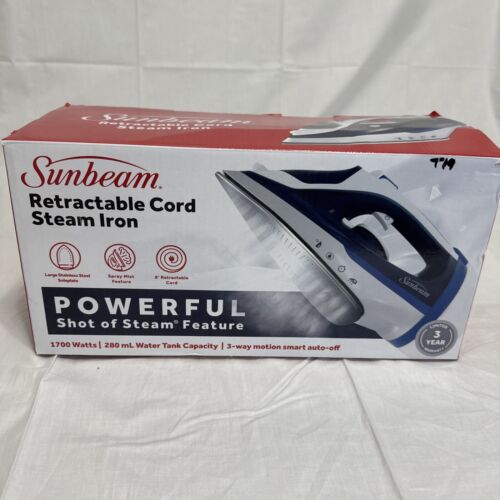 Sunbeam 1700W Steam Iron with Retractable Cord and Shot of Steam Feature