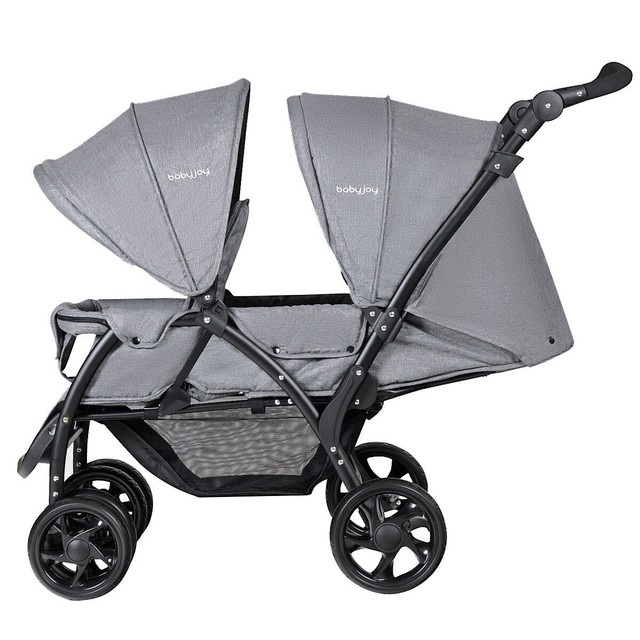 foldable double baby stroller lightweight front & back seats pushchair