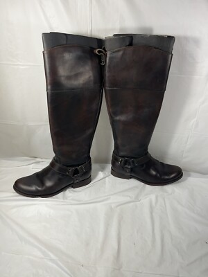 FRYE Melissa Harness Inside Zip Tall Brown Leather Boots Sz 6 
