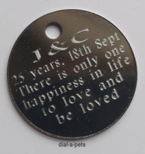 ENGRAVED Pet Name Discs ✦ MEDIUM/LARGE✦ 30mm DOG identity TAGS brass OR silver!!