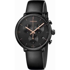 Herrenuhr CK CALVIN KLEIN HIGH NOON K8M274CB Chrono Leder Schwarz Rosé