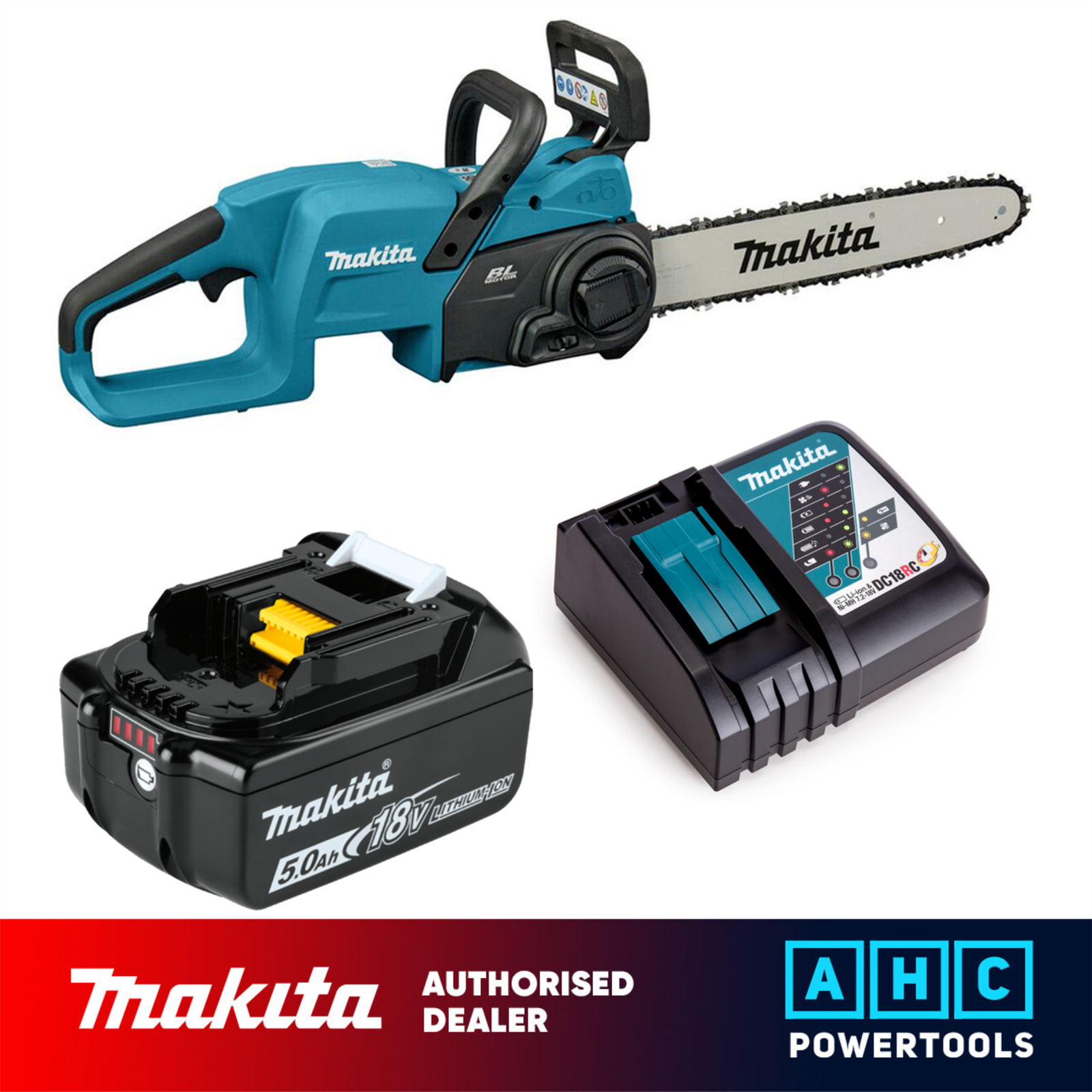 Makita DUC357RT 18V LXT Brushless 350mm Chainsaw with 5.0Ah Battery & Charger