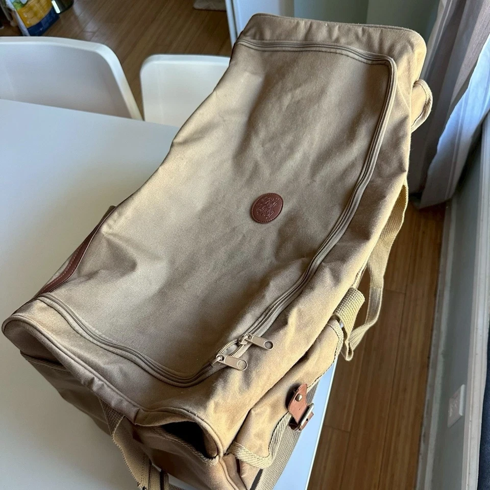 Vintage Ralph Lauren Duffel Bag Canvas Leather Trim/Bottom With Strap Tan Brown - Image 2 of 4