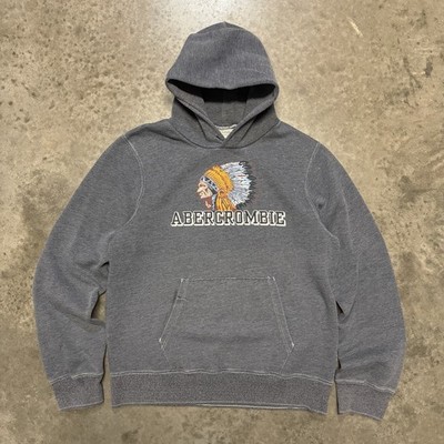 Y2K Abercrombie & Fitch Native Indian Chief Grey Hoodie Size L