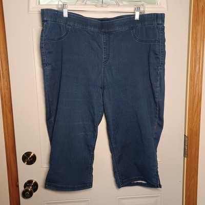 Erika Denim Capri Stretch Pants Pull On Elastic Waistband 1X Flat Front Classic