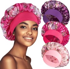 3 Pack Satin Bonnet Silk Hair Bonnet for Sleeping, Sleep Bonnets for Women Large