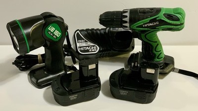 Hitachi DS 18DVF3 Cordless Drill UB 18D Flashlight UC 18YG Charger & 2 Batteries