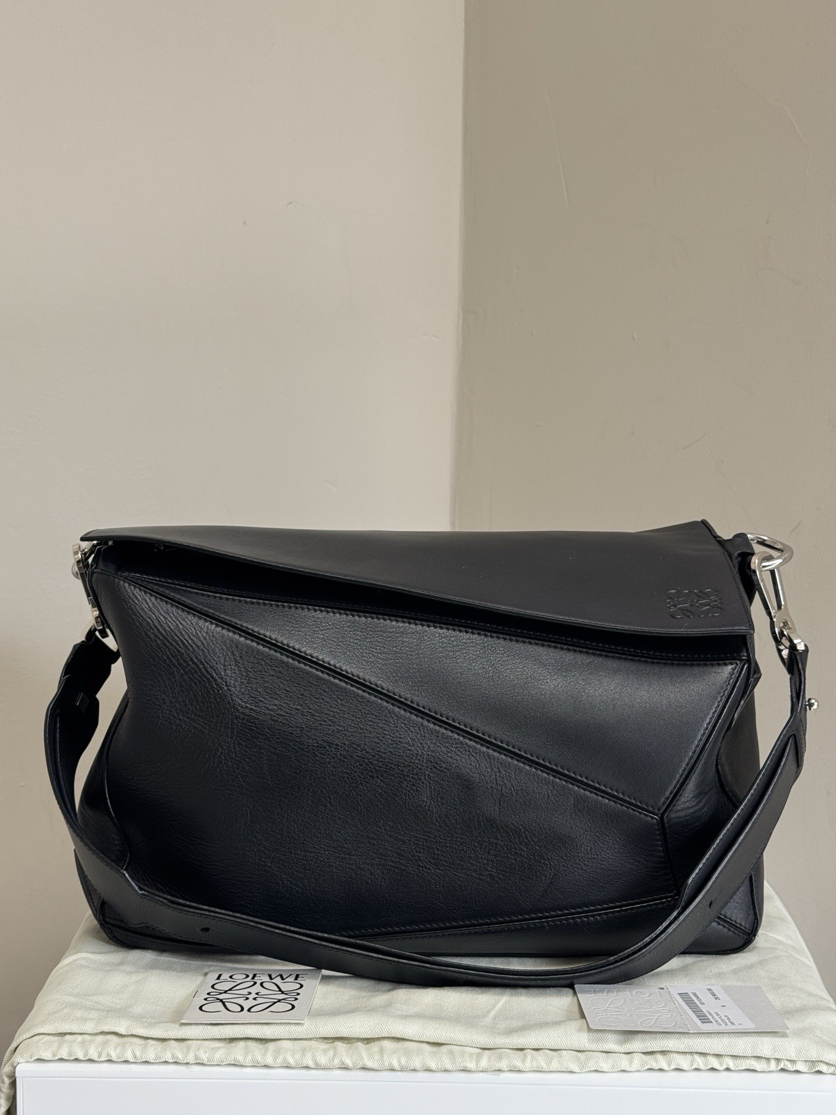 LOEWE Classic Puzzle XL Bag in Dark Navy Leather Silver Hardware
