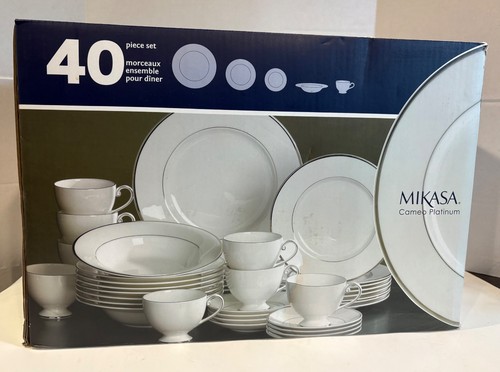 Mikasa Cameo Platinum 40 piece White Porcelain Dinnerware Set Service for 8 NEW - Picture 2 of 5