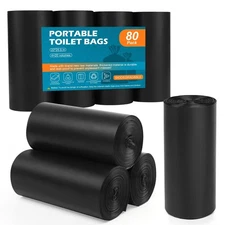 80 Portable Toilet Bags, Camping Toilet Bags, 5-8 Gallon Compostable Bags, Bi...