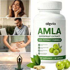 2026 NEW Alevia Organic Amla 1000mg Indian Gooseberry 60 Capsules