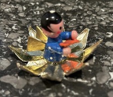 VTG W Germany Wooden Miniature Angel on Gold Star Figurine Ornament 1.25  