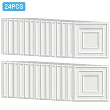 24-Pack PVC Drop Ceiling Tiles, 12in x 12in WHITE 3D Wall Panels for Wall Cover