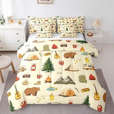 Camping Adventure 7Pcs Comforter Set Full Boys Teens Girls Kids Room Decor Ca...