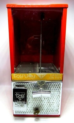 Vintage Becker Toy 'N Joy Gumball Machine With Key, Coin Tray & Header Card NICE