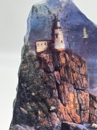 DECORACIÓN FARO LOSA DE ROCA DE PIZARRA NÁUTICA PINTADA A MANO - Imagen 2 de 6