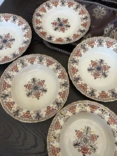 Set of 5 Antique Dunn Bennett & Co Glencoe Pattern Transferware 10 Inch Plates