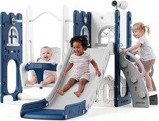 7-in-1 Toddler Slide Swing Set Indoor Outdoor Playground Basketball Hoop Climber