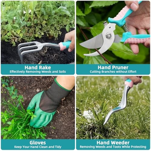  Garden Tool Set,8 Pcs Gardening Hand Tool Starter Kit for Women Heavy Duty 