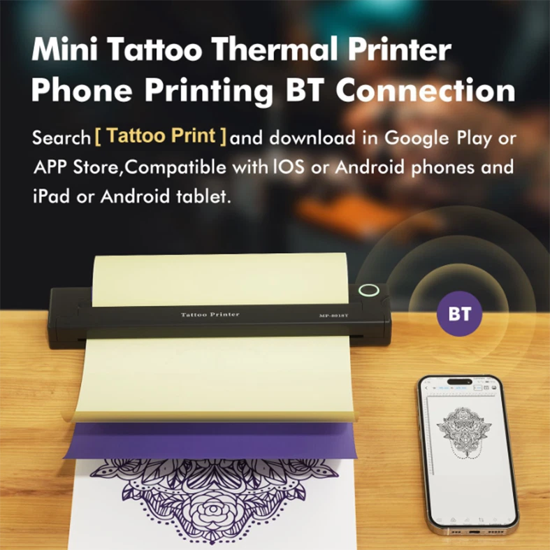 Mini impresora de transferencia de tatuajes inalámbrica Bluetooth plantilla térmica portátil para tatuajes - Imagen 3 de 4