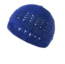 Gorro tejido a ganchillo azul real estilo Abba diseño tejido para mujer cubierta de cabeza