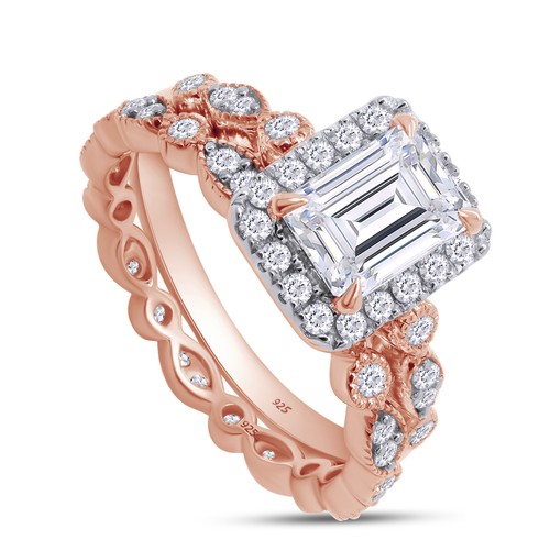 Engagement Bridal Ring Set ? 1.6 Ct Moissanite (Emerald & Round Cut) 925 Silver - Picture 34 of 37
