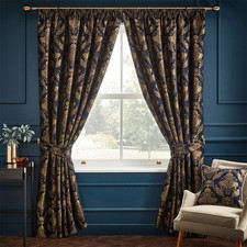 Paoletti Shiraz Traditional Floral Jacquard Pencil Pleat Curtain Pair