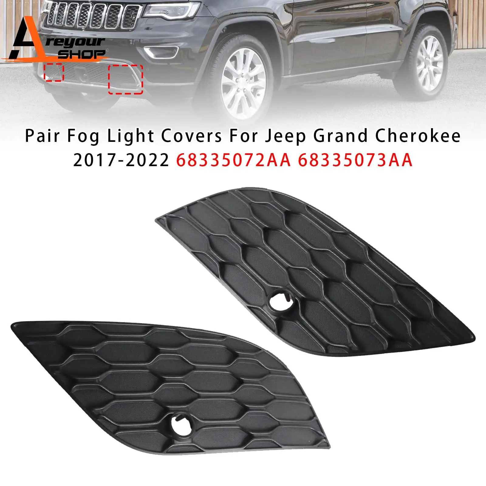 Pair Fog Light Covers for Jeep Grand Cherokee 2017-2022 68335072AA 68335073AA