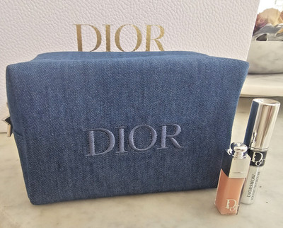 3pc DIOR Denim Cosmetic Bag Overcurl Mascara Mini Addict Lip Maximizer Mini  NEW