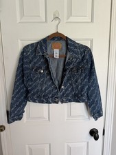 Levi Strauss dark wash denim girls button jean jacket SIZE L Levi  s Script print