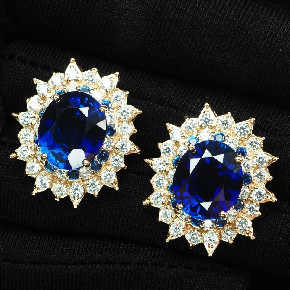 SPLENDIDIDI ORECCHINI FATTI A MANO IN ARGENTO STERLING 925 16,20 CT ZAFFIRO... - Immagine 2 di 4