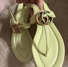 GUCCI GREEN WOMEN'S THONG SANDALS SHOES WITH DOUBLE G SIZE 37/US 7