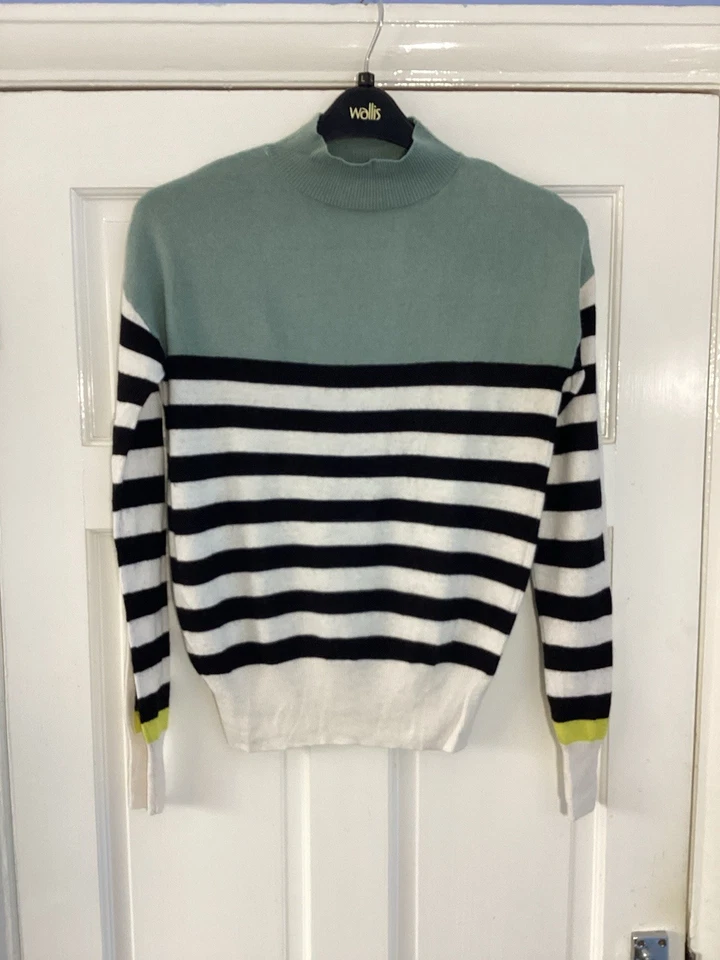 Next Knitwear Women’s Wool & Cashmere Blend Soft High Neck Stripe Jumper Size 6 - Image 2 of 4