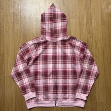 Size Xl Og Vintage Nigo Bape A Bathing Ape Pink Check Full Zip Hoodie No.aj274
