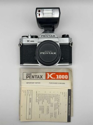 Pentax K1000 35mm SLR Film Camera SMC Pentax-M 50mm f/2 Lens Flash Manual N.MINT