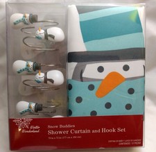 LET IT SNOW WINTER WONDERLAND SNOW BUDDIES SHOWER CURTAIN AND HOOK SET NEW