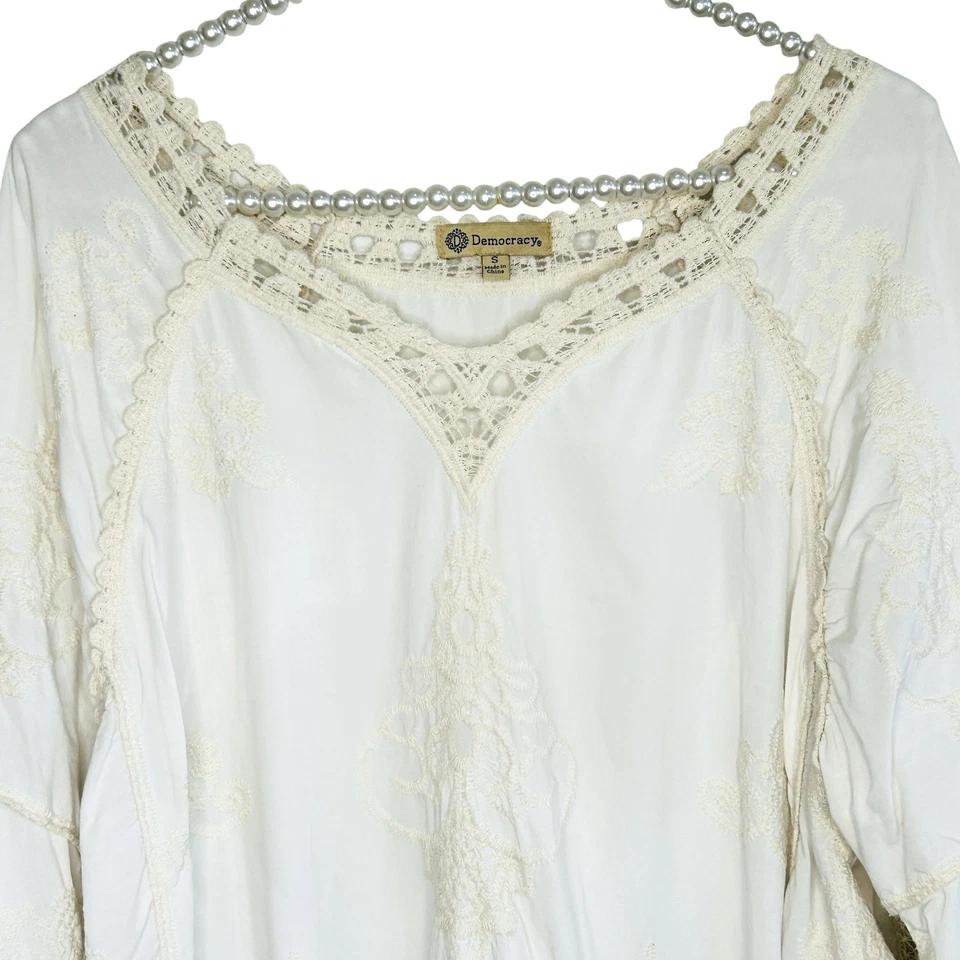 Top Democracy Boho Crochet Bordado Pequeño Indie Romántico Campesino Western Años 70 Foto 3 de 4